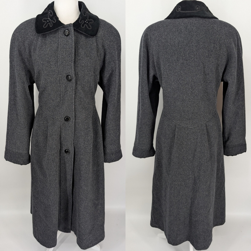 Vintage Mario De Pinto Gray Black Wool Blend Fit and Flare Button-Up Coat Medium